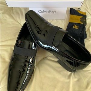Mens Calvin Klein Bernard patent shoes.
